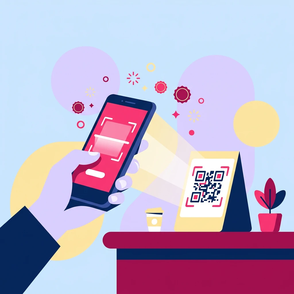 Mano escaneando con un celular el código QR de un soporte en el mostrador